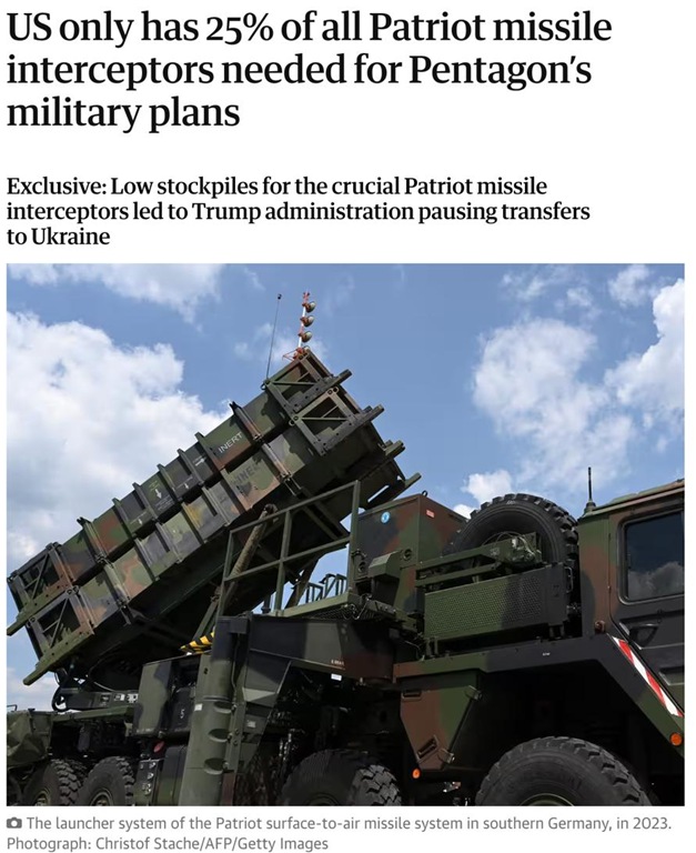 В США осталась лишь четверть ракет Patriot для военных нужд Пентагона