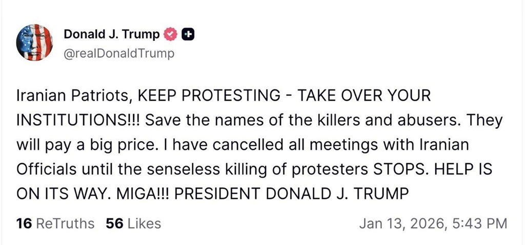 &laquo;Помощь уже в пути&raquo;: Трамп ультимативно поддержал протесты в Иране и отменил переговоры